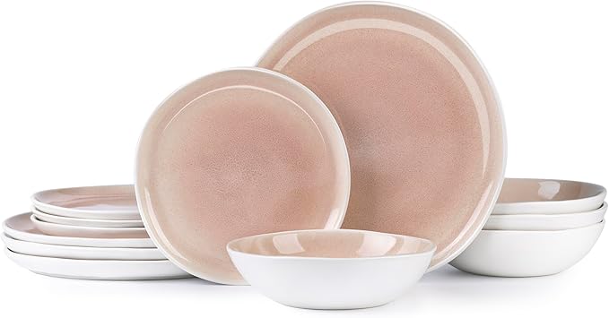 AmorArc Ceramic Dinnerware SetsHandmade Reactive Glaze Stoneware Plates and Bowls SetsHighly Scratch Resistant | Dishwasher &amp Microwave Safe Dishes SetService for 4 (12pc)