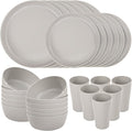 EI 24pcs Grey Wheat Straw Dinnerware Set of 6Reuasble Unbreakable Dinner PlatesWheat Plates and Bowls Sets for CampingPicnincFamily Dinner