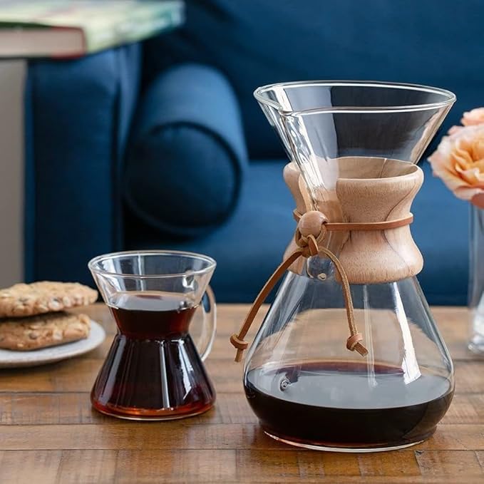 AYNEFY Pour Over Coffee Maker 400ml Double Layer Filter V Spout Wooden Sleeve Coffee Brewer Coffee Pot Borosilicate Glass Carafe Drip Coffee Maker for Home Cafe Party