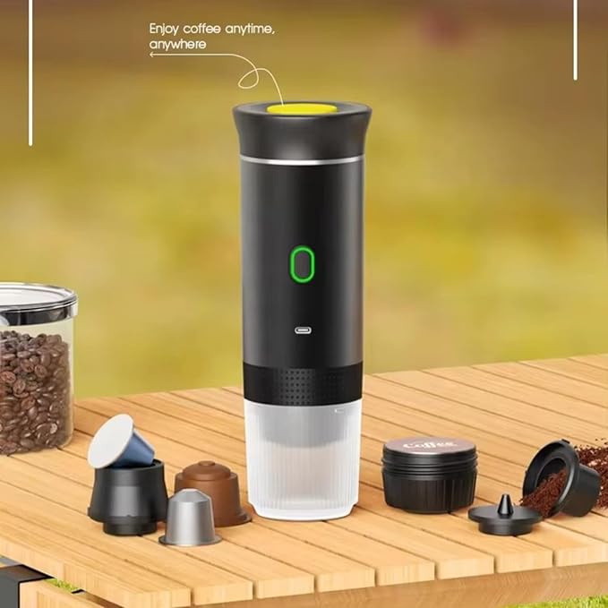 Portable Coffee Maker for Travel | Battery-Powered Espresso Machine | Compact &amp Lightweight Coffee Maker for Camping Car and Office Use | Easy-to-Clean Portable Coffee Machine