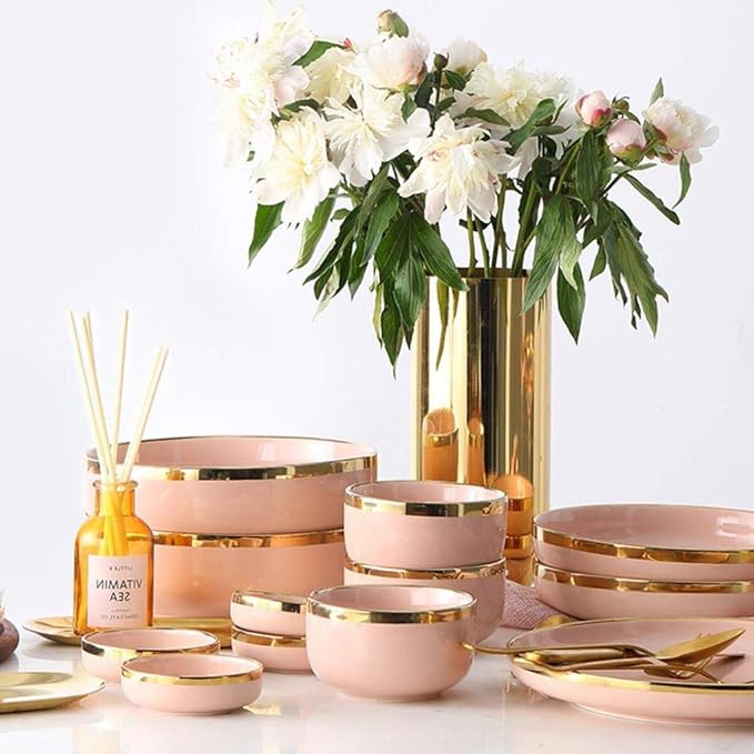 9 Pieces for 2 People Pink Phnom Penh Porcelain Dinner Set Ceramic Plate Bowl Tableware Combination Set