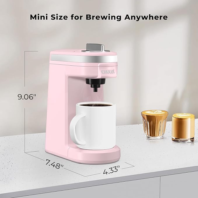 CHULUX Mini Coffee Maker for K Capsule Single Serve Coffee Maker for One Cup Americano Lightweight Pod Coffee Machine Dusty Rose