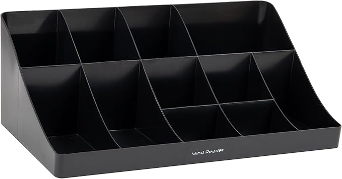 Mind Reader Cup and Condiment Station Countertop Organizer Coffee Bar Kitchen Stirrers 17.875L x 9.5W x 6.625H Black