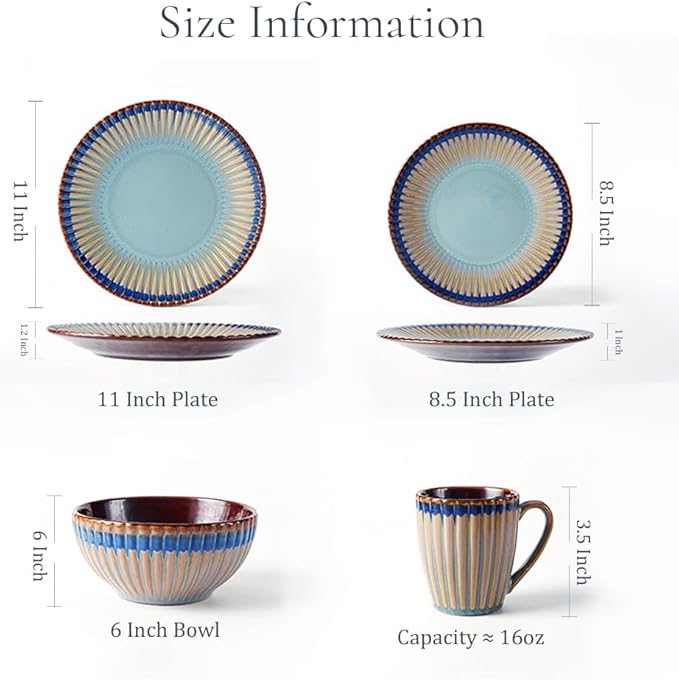 Stoneware Dinnerware Set of 4 4 Pieces Ceramic Dinner Plates Bowl Mug for Kitchen – Unique Gift Idea Scratch Resistant Dishes Dishwasher &amp Microwave Safe (Norwegian Coast)