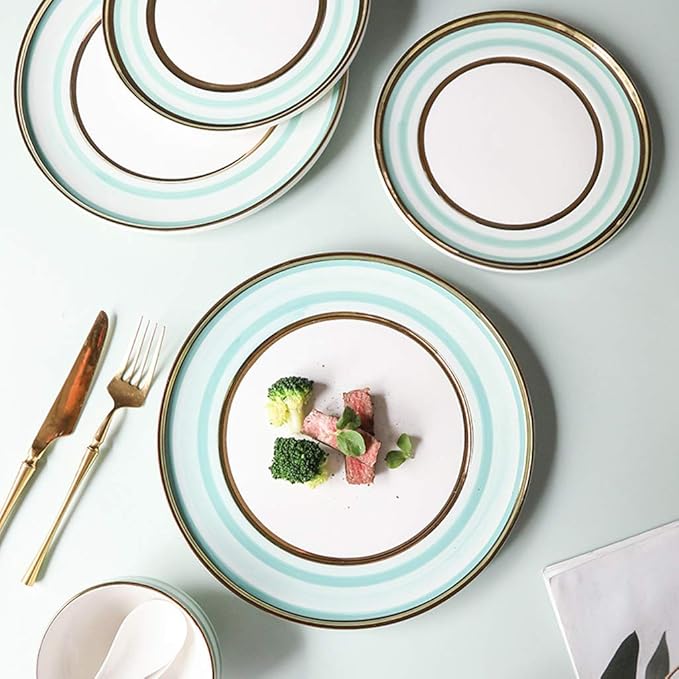 Dinner Plates Creativity Ceramics Dinner Sets 15 Pieces Nordic Light Luxury Style Porcelain Combination Set - Bowl/Dish/Spoon | Phnom Penh Round Line Dinnerware for