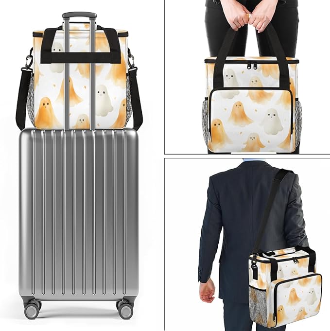 Modern Halloween Ghosts Coffee Maker Carrying Bag Travel Storage Bag Compatible with K-Mini or K-Mini Plus Single Serve Coffee Brewer Carrying Case with Multiple Pockets &amp Shoulder Strap