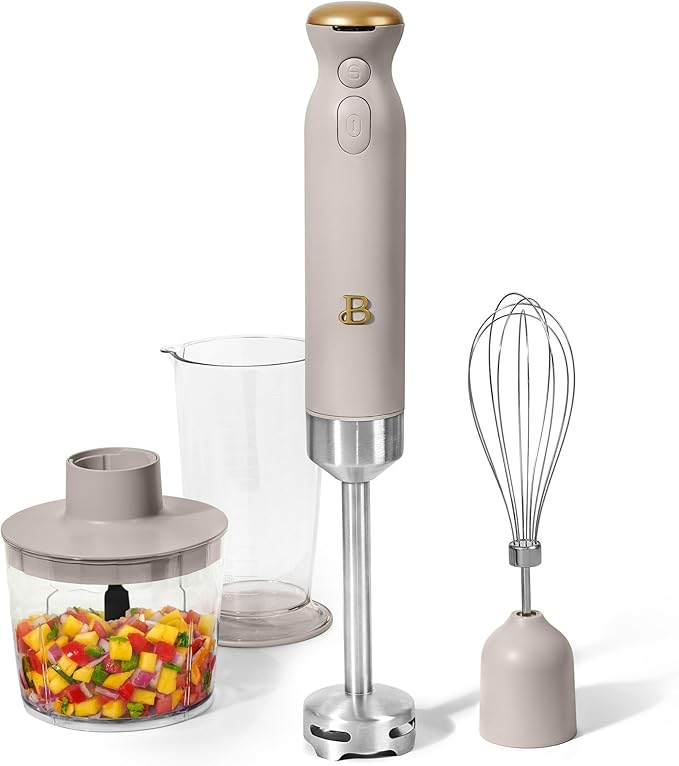 Cordless Immersion Blender 5-in-1 Set | Rechargeable Hand Blender with Chopper Whisk &amp Measuring Cup | 6 Variable Speeds | Stainless Steel Blades | BPA-Free | Stick Blender