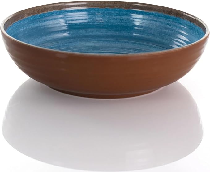 12 Piece Dinnerware Sets Lightweight Melamine with Stoneware-like Finish Chip-Resistant &amp Dishwasher Safe Ideal for Outdoor Picnics Daily Use &amp Parties Blue Wave Pattern