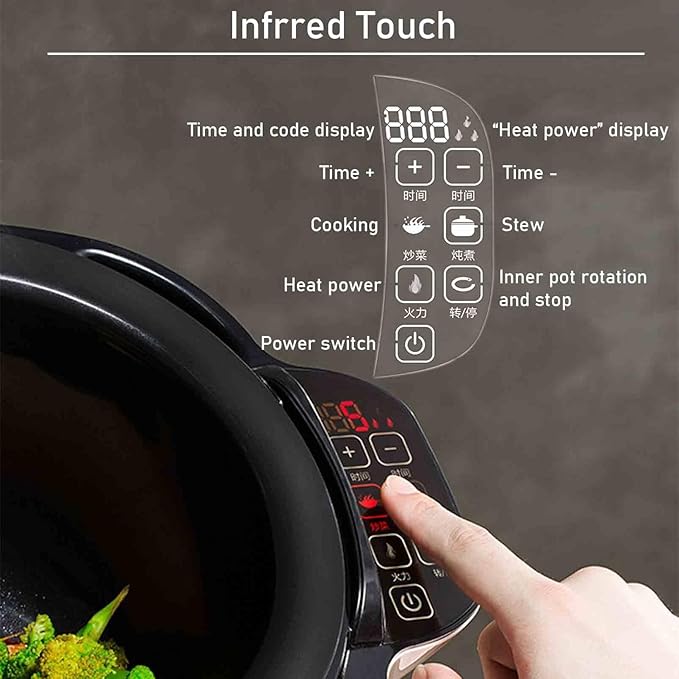Automatic Cooking Machine 6L Auto Cooking Wok Fried Rice Machine - Smart Start Three Speed AdjustableRotation - Ideals for Stir Frying