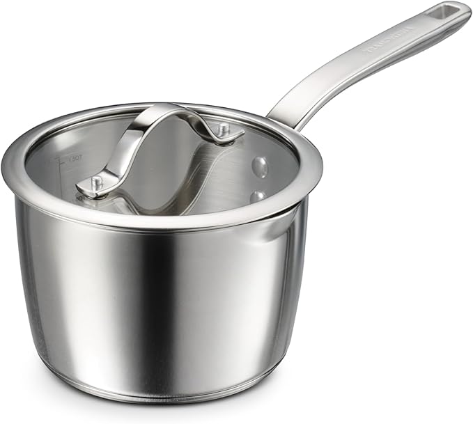 Tramontina Tempo Tri-Ply Base Stainless Steel 2-Quart Small Sauce Pan with Glass Lid Induction-Ready Saucepan Oven-Safe Dishwasher-Safe