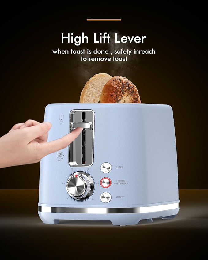2 Slice Toaster with 1.5 Extra Wide Slots &amp Removable Crumb Tray 6 Browning Options Auto Shut Off &amp Frozen Function Toast Fruit Bread Bagel &amp Waffle Blue