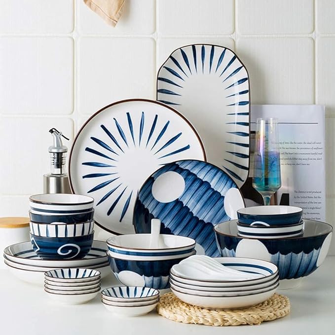 48-Piece Porcelain Dinnerware Sets Service for 8 Combi-Set Tableware Set of Bowls/Dessert Plates/Soup Plates Home Family Party