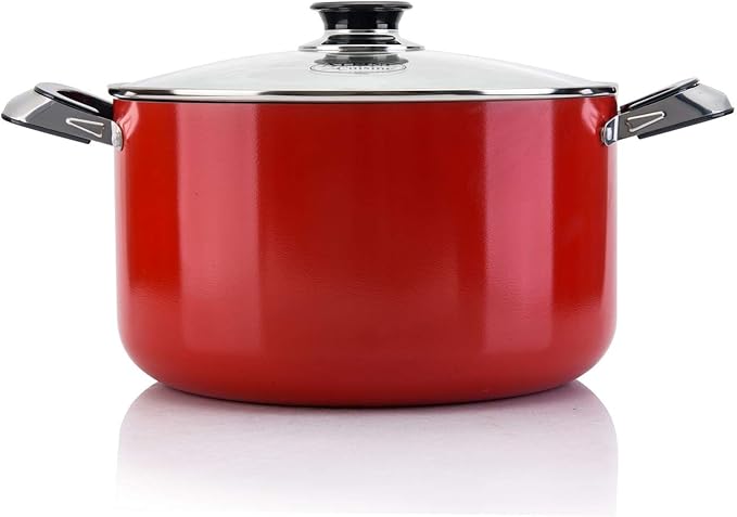 Alpine Cuisine 16-Piece Nonstick Aluminum Cookware Set - Heavy-Duty 2.5mm Pots and Pans with 3Qt 6Qt &amp 10Qt Dutch Ovens 11 Wok 10 Fry Pan Tempered Glass Lids &amp Utensils - Red