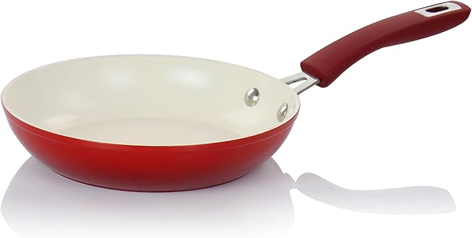 Oster Corbett 8 pc Gradient Red Forged Aluminum Cookware Set With Ceramic Non-stick - Induction Base - Soft Touch Bakelite Handle and Tempered Glass Lids
