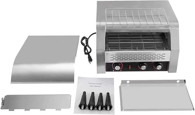 Commercial Conveyor Toaster 450 Slices/Hour Countertop Electric Restaurant Equipment 2600W Heavy Duty Stainless Steel Conveyor Toaster w/Three-ring Heating Tubes for Bun Bagel Bread Baked Food