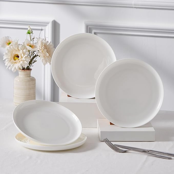 16Piece Bone China Dinnerware Set with Minimalist Pure White Design Embossed Plates Bowls mugs Chip-Resistant Lightweight Elegant and Durable Service for 4 White