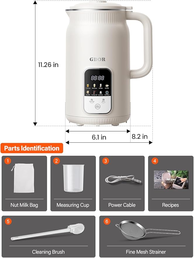 GDOR 35oz Nut Milk Maker 9-in-1 Plant Milk Machine for Homemade Almond/Oat/Soy Juice &amp Smoothie Blender with 12 Stainless Steel Blades Keep Warm 12H Delay Boil Water and Self-Cleaning