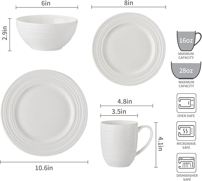16 Piece Dinnerware Set White