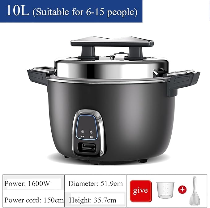 Commercial Rice CookerLarge Capacity Electric Rice Warmer for 5-30 Peoplewith Nonstick Inner PotAuto Keep Warmfor Restaurant Rice Cooker(10L)