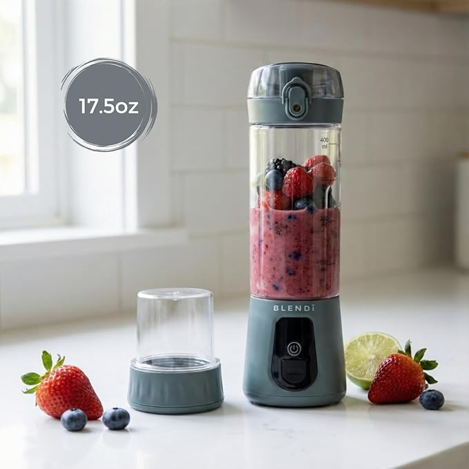 BLENDi Pro+ Portable Blender (New 2025 Model 17.5oz Gray) – Upgraded Ice Crushing 120W Motor USB-C Rechargeable Cordless Personal Blender for Smoothies &amp Shakes – BPA-FreeTravel-Friendly
