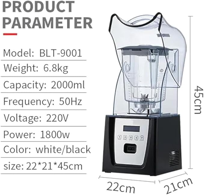 Blender Smoothie Maker Commercial Stand Mixer with Sound Enclosure Automatic Silent Wall Breaking Machine Ice Crusher for Kitchen Milk Tea Coffee Dessert Leisure Shop B