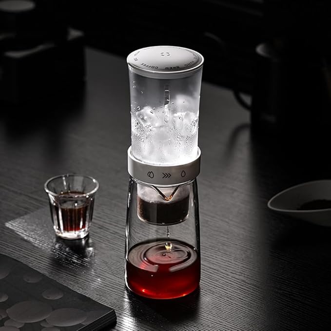 15OZ Cold Brew Coffee Maker Slow Drip Iced Coffee Brewer Glass Adjustable Dripe Flow Control Pour Over Coffee Maker for Household Coffee Bar (white)