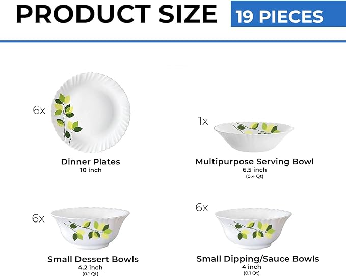 Borosil Gourmet Dinnerware Set For 6 19 Pieces White Dinner Plates and Bowls Sets Chip Resistant Tempered Opal Glass Stain Resistant Dishwasher &amp Microwave Safe Dinner Set For Gifting Serves
