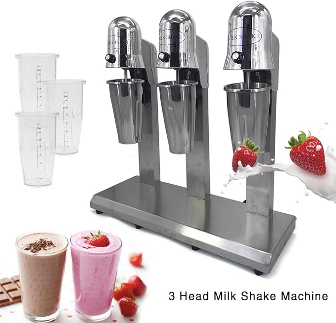 Electric Three Head Milk Shaker540W 2Speed Adjustable Stainless Steel Silver Commercial Drink Mixer With 3Stainless Steel Mixing Cup＆3PC cupSmoothie Malt For Cocktail Tea Coffee