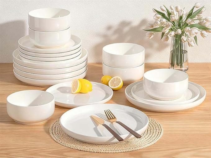 Plates and Bowls Sets Dinnerware Sets for 4 12 Pieces Scratch Resistant Dishware Dishes Set Ceramic Kitchen Dinner Set Porcelain &amp Microwave and Dishwasher Safe Cream White