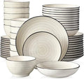 24 Piece Stoneware Elegant Modern Dinnerware Sets Service For 6 | Dishwasher Microwave Oven Safe Stackable Chip &amp Scratch Resistant Unique Handcrafted Design Aesthetic Cream Beige Color Durable