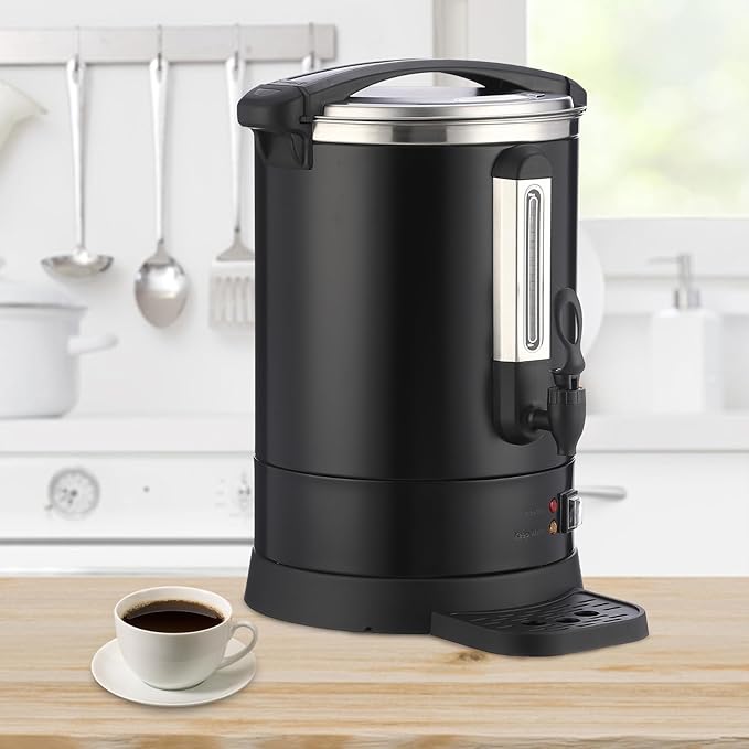 PioneerWorks 120 Cup Commercial Coffee Maker with Percolator Brewing 18L Stainless Steel Hot Water Urn Dual Tap for Fast Serving Event &amp Office Coffee Dispenser in Metallic Black