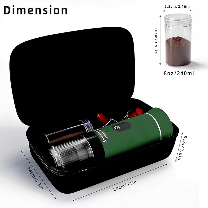 Portable Coffee Maker for Travel &amp Camping Portable Espresso Maker with Bag Rechargeable Cordless Battery Operated Coffee Makers for Ground Coffee NS Capsule RV Hiking Office(Green)