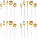 Matte Gold Silverware Set with white handle Bysta 20-Piece Stainless Steel Flatware Set Kitchen Utensil Set Service for 4 Tableware Cutlery Set for Home and Restaurant Dishwasher Safe