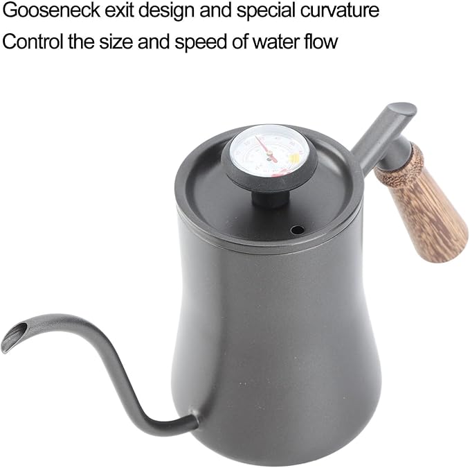 ZJchao Gooseneck Coffee Kettle Pour Over Coffee Maker with Thermometer 550ml Stainless Steel Leakproof Rustproof for Home Baristas and Enthusiasts (Black (thermometer model))
