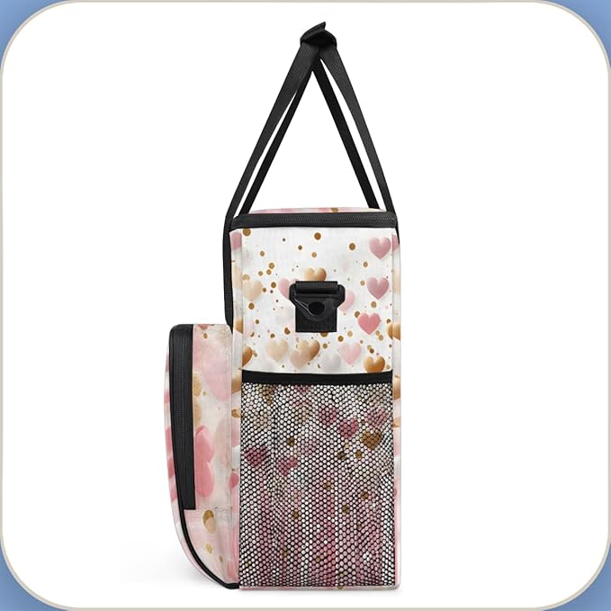 Pink Gold Heart Coffee Maker Carrying Bag Portable Travel Storage Tote Bag Compatible with K-Mini or K-Mini Plus Single Serve Coffee Brewer Carrying Case with Multiple Pockets &amp Shoulder Strap