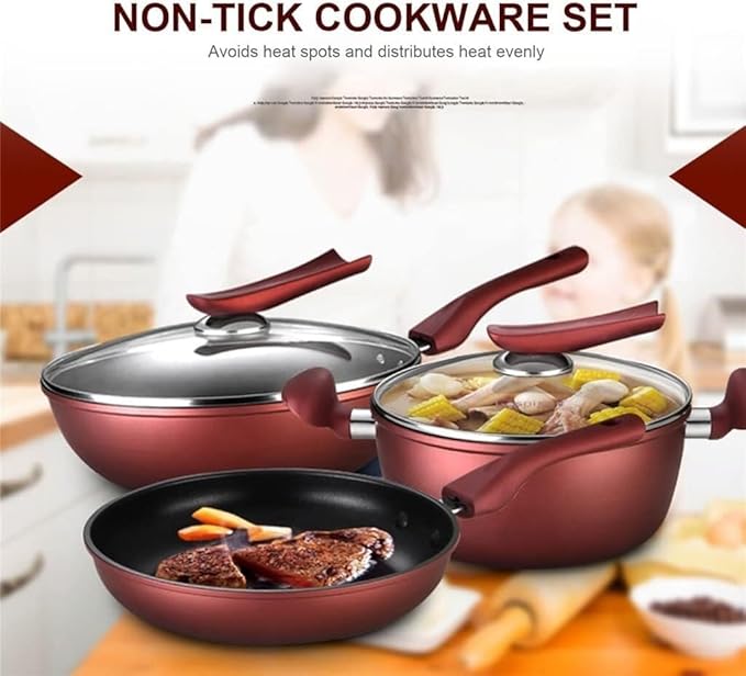 Pots and Pans Set 3Pcs Cookware Set Wok Soup Pot with Lid Frying Pan Wrought Iron Non-Stick Cooking Pot Set Kitchen Kitchen Cooking Set