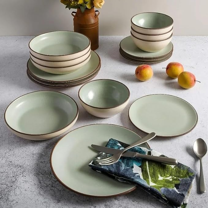 Plates and Bowls Service for 4 Classic Ceramic Round Bowl Dinnerware Set 16pcs