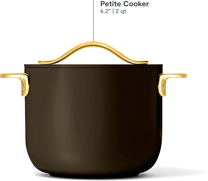 Caraway Petite Cooker - 2 Qt Ceramic Coated Pot - Free From Forever Chemicals - Perfect for Rice Grains or Sauces - Black