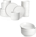 MALACASA 24 Pieces Porcelain Dinnerware Set Bundles 42 OZ White Pasta Bowls Set of 6