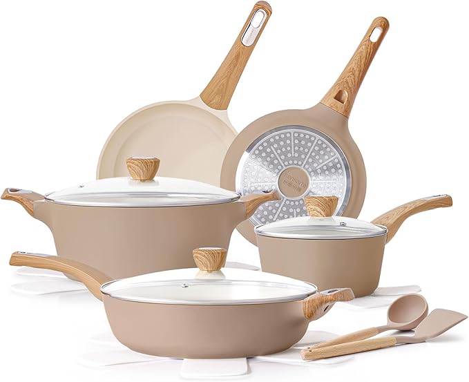 SENSARTE Ceramic Pots and Pans Set Nonstick Kitchen Cookware Sets 14-Piece Induction Cookware Non-toxic Healthy Non Stick Cooking Set with Frying Pans Set PFAS PTFE PFOA PFOS Free
