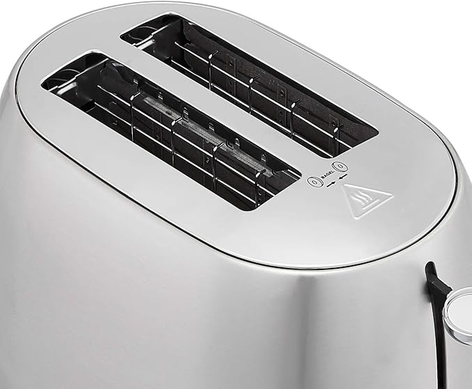 Amazon Basics 2 Slice Cool Touch Stainless Steel Toaster with 7 Browning Settings Extra Wide Slots (for Bagels Waffles Specialty Breads) Removable Crumb Tray Cancel Button 800W Brushed Silver
