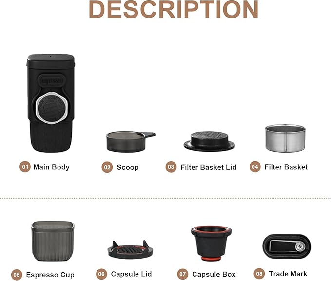 JALADA Portable Espresso Maker Compatible with Ground Coffee &amp Capsules Espresso Machine Small Travel Coffee Maker Perfect for CampingHikingOffice