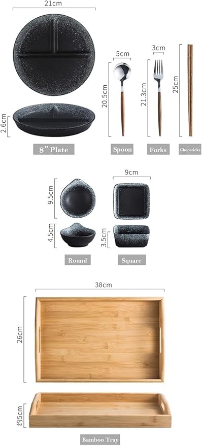 Divided Dinnerware Set 7-Piece Japanese Style with 8 Inch Compartments Plates Bowl and Dish Set Dishwasher &amp Microwave Safe Service for 1 (Color : A)