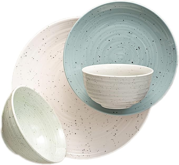 Sango Siterra Artist's Blend 20-Piece Stoneware Dinnerware Set – Service for 4 Mixed Glossy Finish with Unique Speckled Design for Everyday Dining &amp Entertainment Dishwasher &amp Microwave Saf