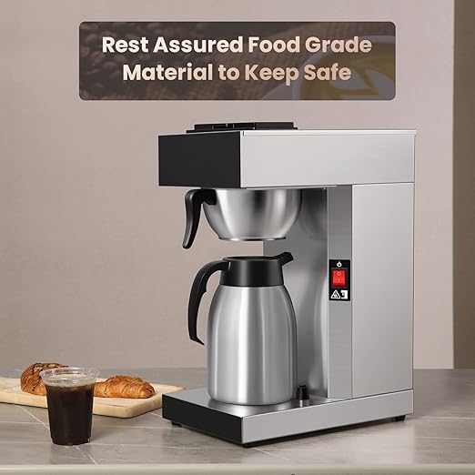 SYBO Commercial Coffee Makers 12 Cup Drip Coffee Maker Brewer with 74Oz thermal carafe Stainless Steel Cafetera SF-CB-1AA