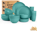 Wheat Straw Dinnerware Sets 32-Piece Service for 8 Unbreakable Kitchen Dishes Set Plastic Plates and Bowls Set with Cups Microwave and Dishwasher Safe Dishware Set for Party- Green