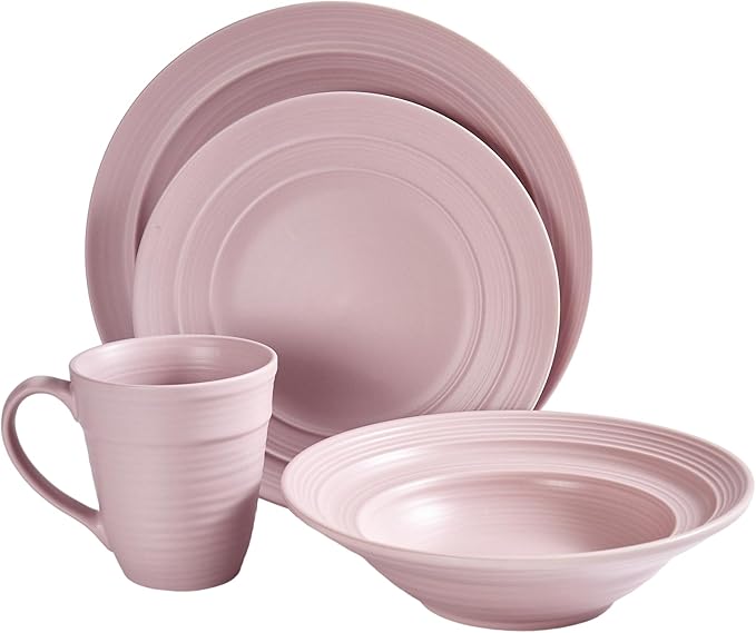 Modern Ceramic Dinnerware Set 4-Piece Mug Bowl and Dinner Plates (Mauve)