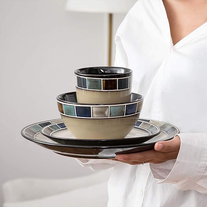 GaRcan 4-Piece Dinner Set Heavyweight and Durable Stoneware Dinnerware Set Service for 1 Includes Dinner Plate Salad PlateBowl and Mug