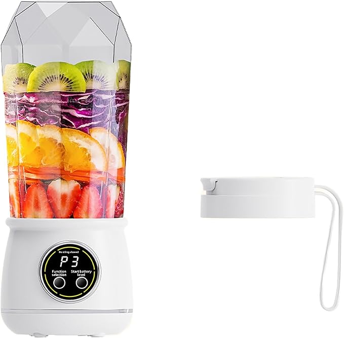 Portable Blender 550ML Juicer Cup with Drinking Lid Rechargeable 3-Speed Smoothie Maker for Ice Crushing Fruits Vegetables Travel Juice Bottle(White)