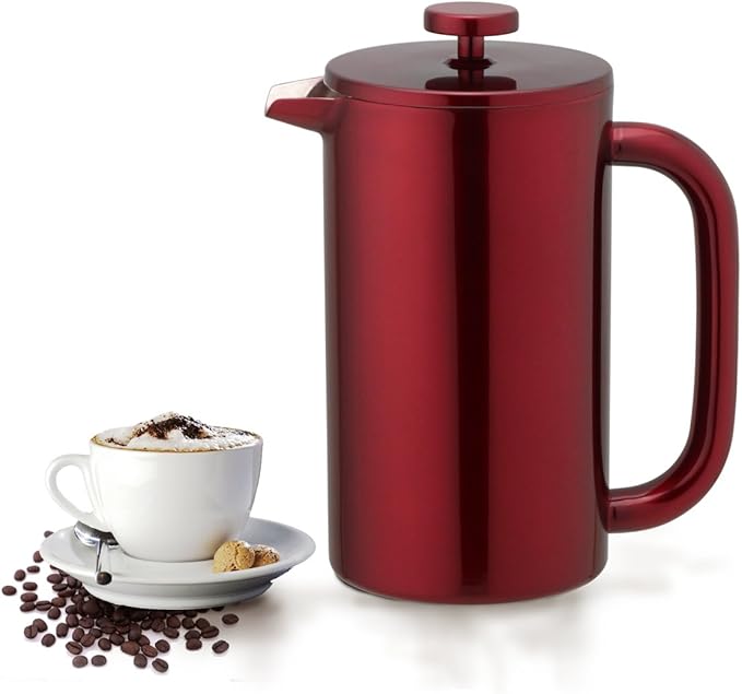 8-Cup Double Wall Insulated Stainless Steel French Coffee Press 32-Ounce Durable Coffee Tea Maker with Stainless Steel Plunger Red